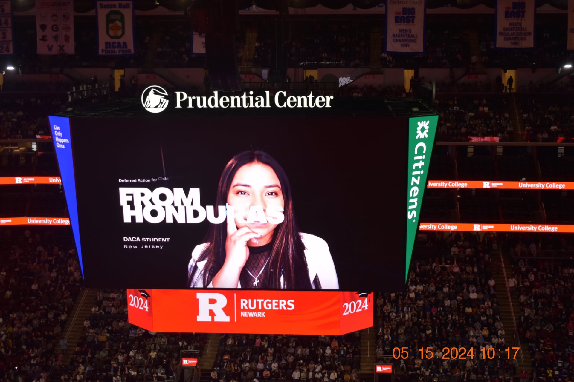 Paola on the Rutgers university big screen